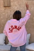 Noelia - Camisa holgada a rayas rosas con bordado «Iconic Club»