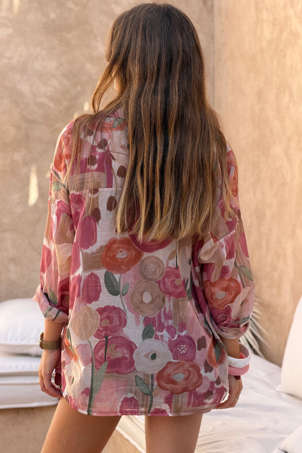 Alejandra - Camisa de voile de algodón estampada con flores