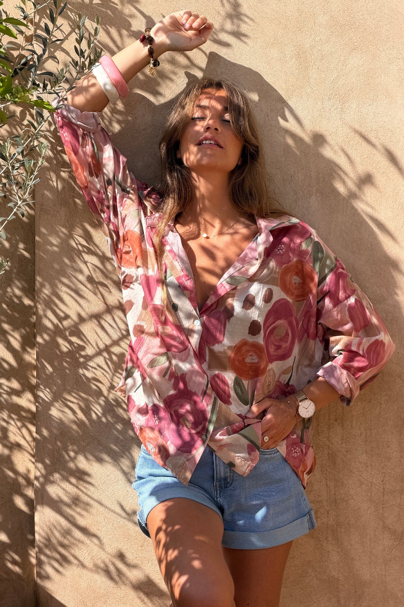 Alejandra - Camisa de voile de algodón estampada con flores