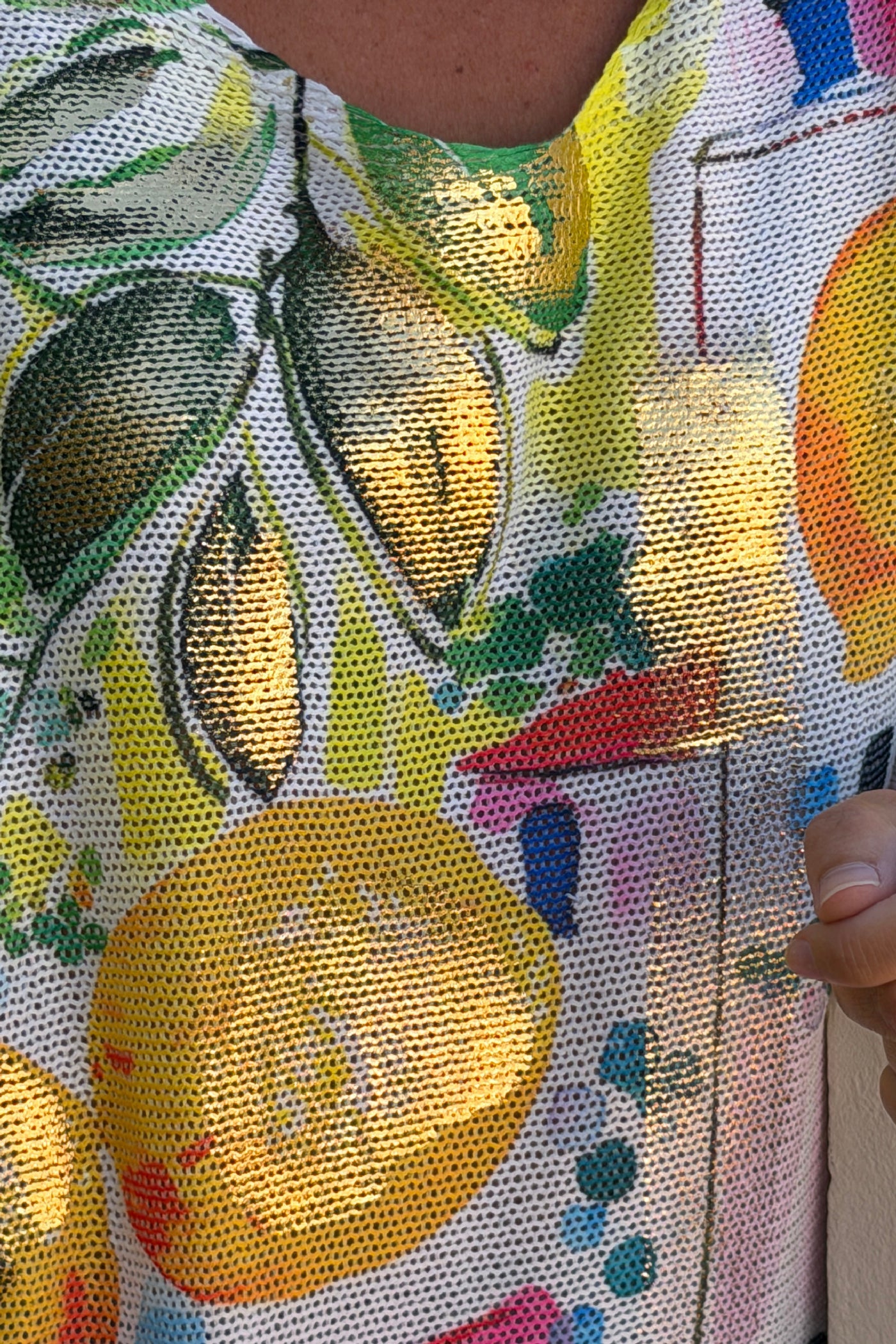 Isabel - Suéter de punto estampado colorido, estilo Italia, con detalles dorados
