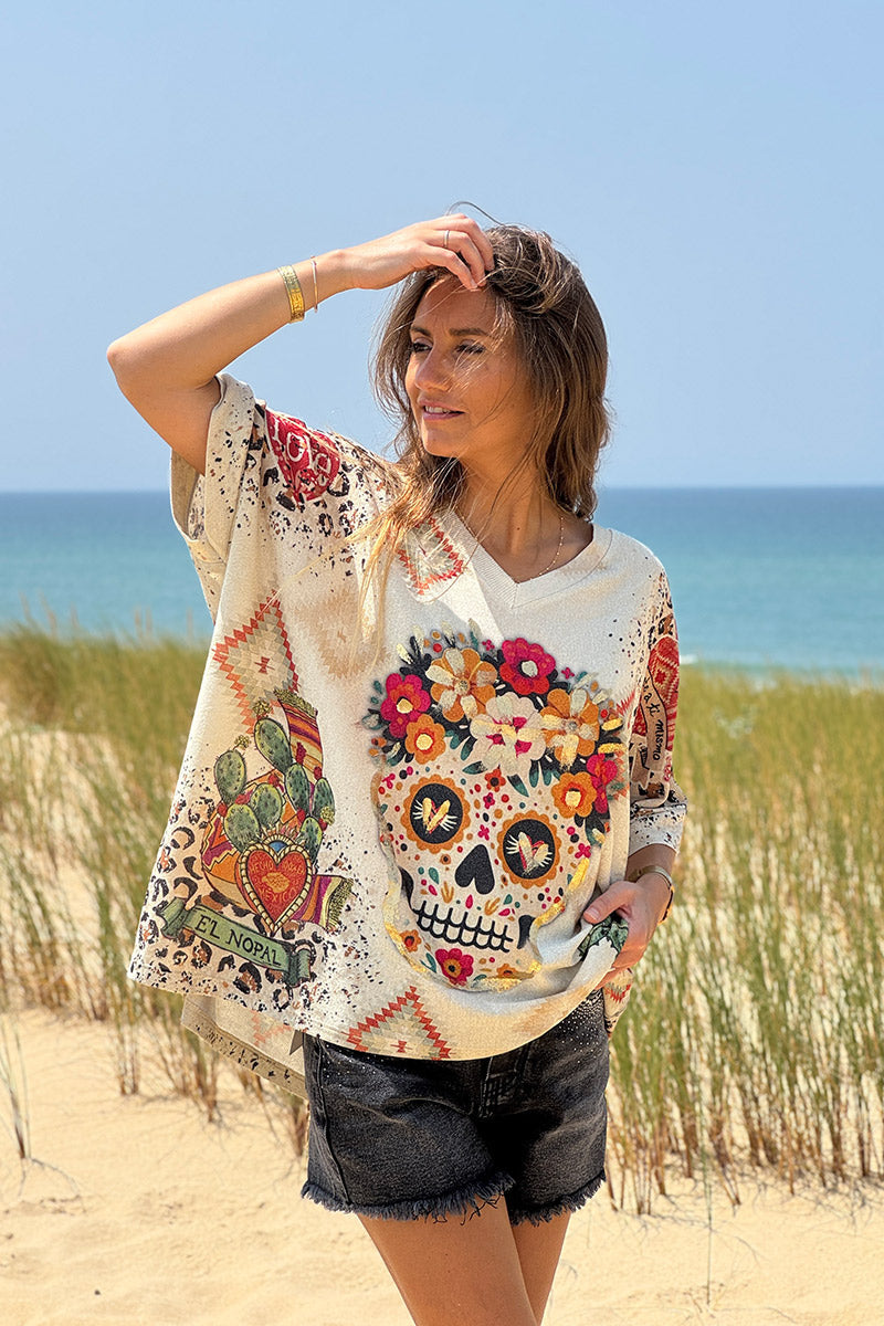 Carla - Top grande de color beige brillante